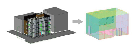 BIMモデルから取得した外皮情報を3次元ビューで可視化したもの